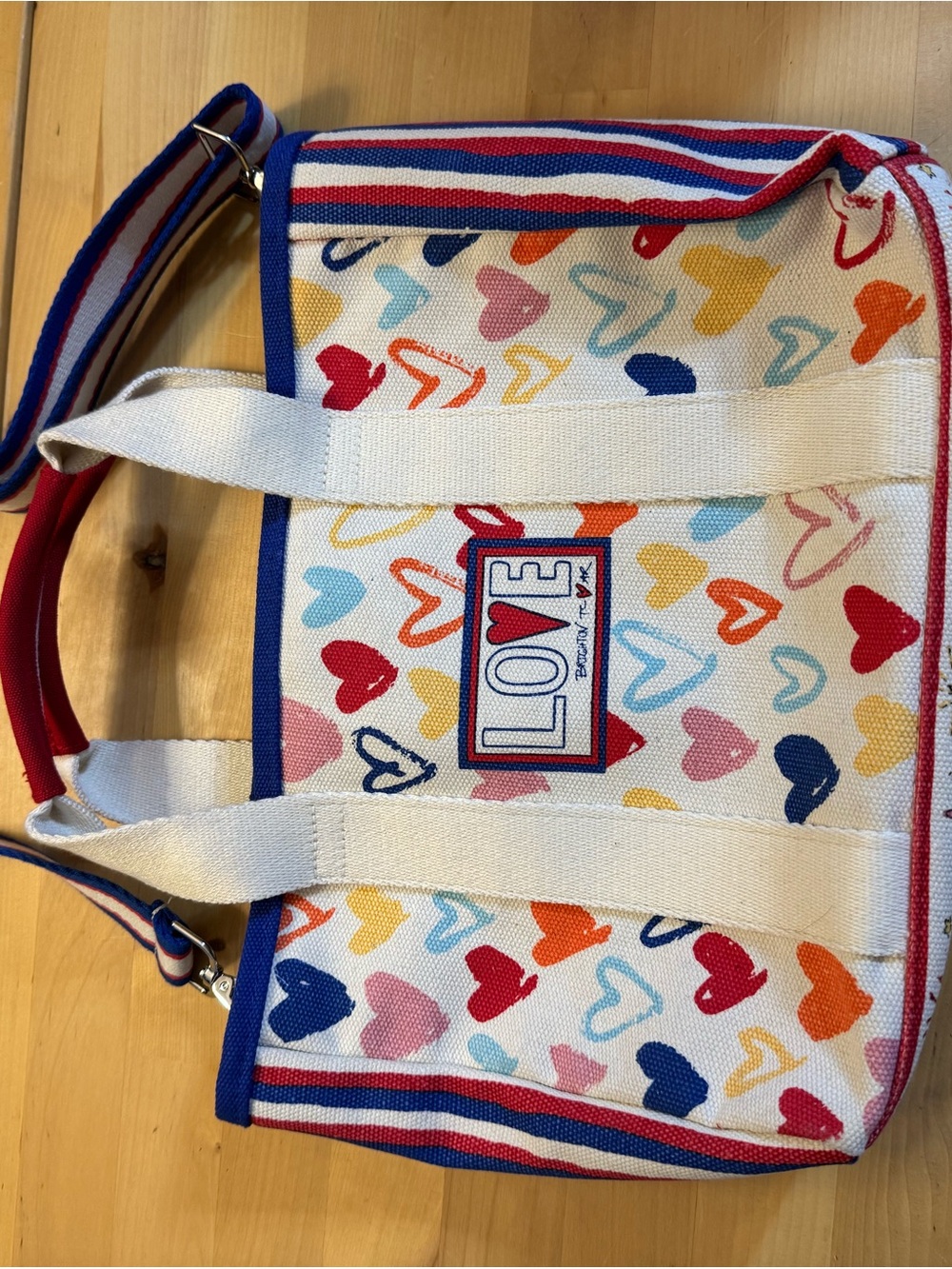 Brighton Canvas Tote in White with Multicolor Heart Print